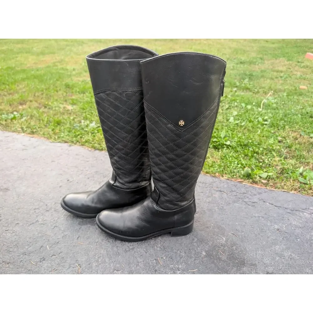 Tory Burch Claremont Quilted Leather Riding Boots Womens Size 8 Equestrian‎